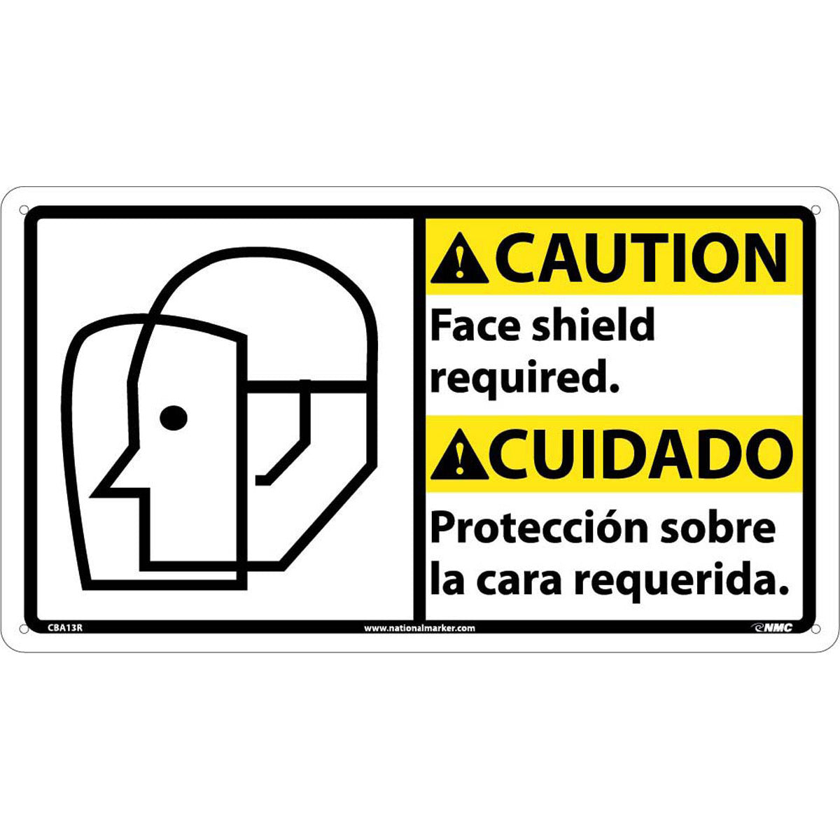 NM 10" X 18" White .05" Rigid Plastic Spanish/English Bilingual Sign "Face shield required. Protección sobre la cara requerida."-eSafety Supplies, Inc