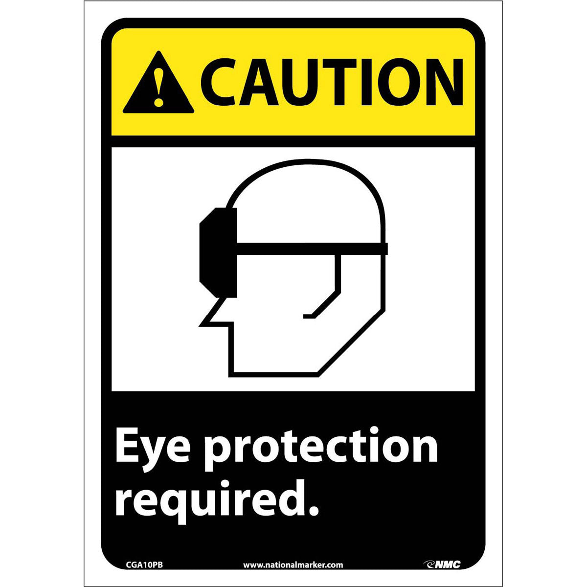 NM 14" X 10" White .0045" Pressure Sensitive Vinyl Personal Protective Equipment Sign "CAUTION Eye protection required."-eSafety Supplies, Inc