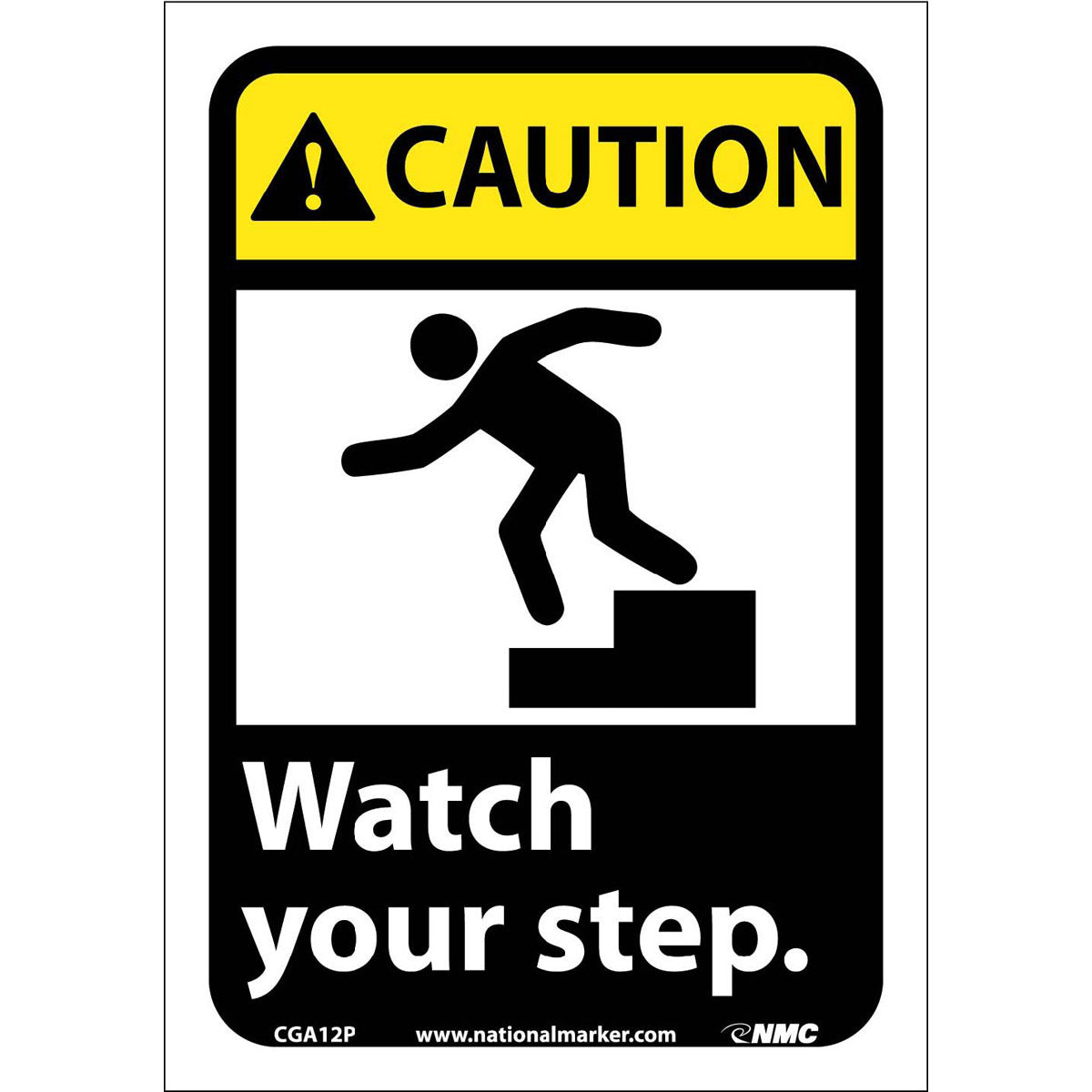 NM 10" X 7" White .0045" Pressure Sensitive Vinyl Personal Protective Equipment Sign "CAUTION Watch your step."-eSafety Supplies, Inc