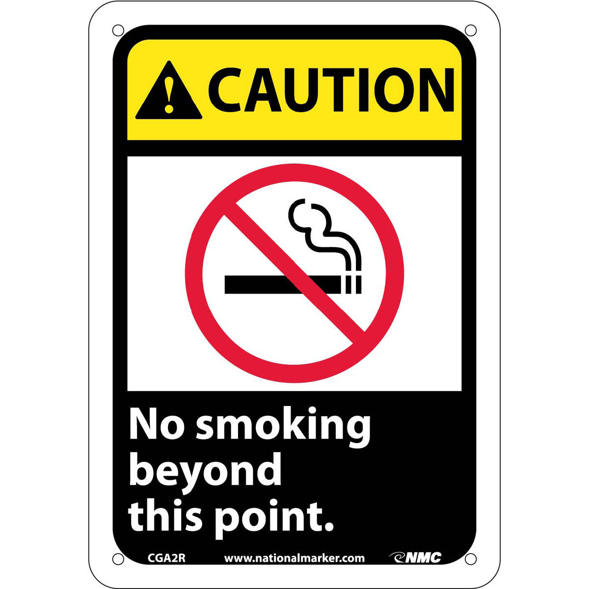 NM 10" X 7" White .05" Rigid Plastic Smoking Control Sign "CAUTION No smoking beyond this point."-eSafety Supplies, Inc