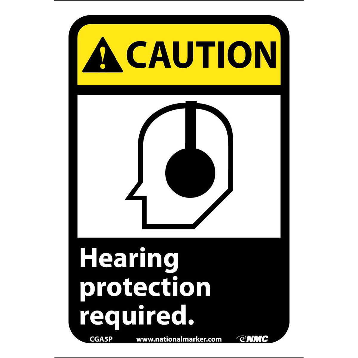 NM 10" X 7" White .0045" Pressure Sensitive Vinyl Personal Protective Equipment Sign "CAUTION Hearing protection required."-eSafety Supplies, Inc