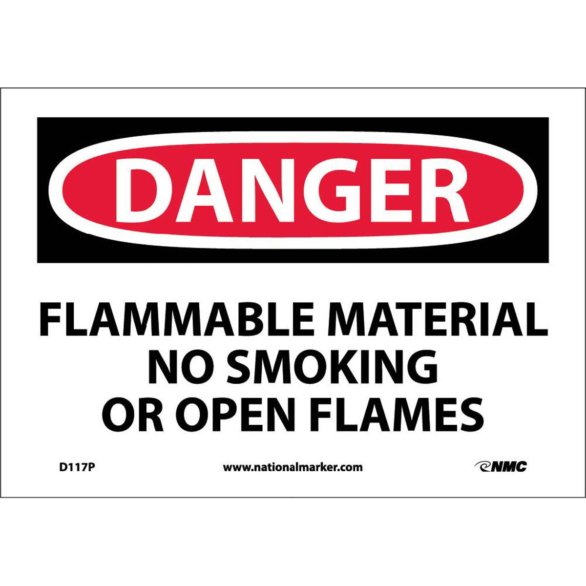 NM 7" X 10" White .0045" Pressure Sensitive Vinyl Smoking Control Sign "DANGER FLAMMABLE MATERIAL NO SMOKING OR OPEN FLAMES"-eSafety Supplies, Inc
