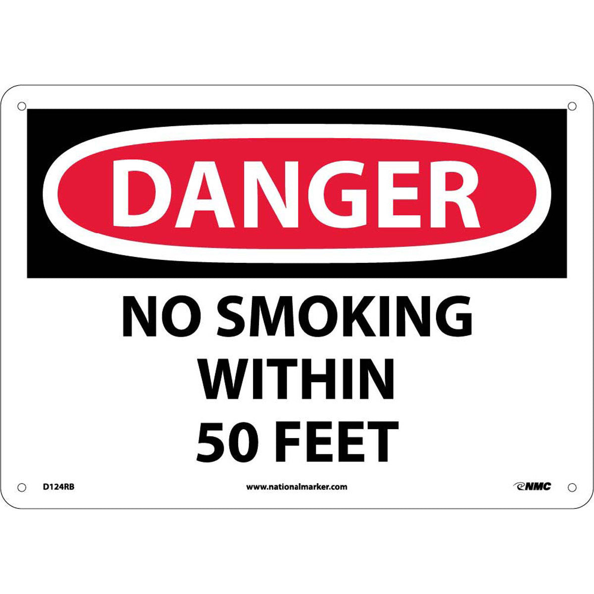 NM 10" X 14" White .05" Rigid Plastic Smoking Control Sign "DANGER NO SMOKING WITHIN 50 FEET"-eSafety Supplies, Inc