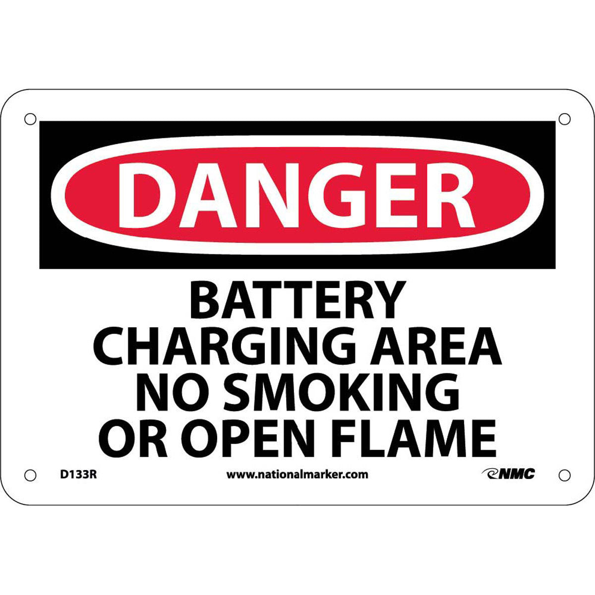 NM 7" X 10" White .05" Rigid Plastic Smoking Control Sign "DANGER BATTERY CHARGING AREA NO SMOKING OR OPEN FLAME"-eSafety Supplies, Inc