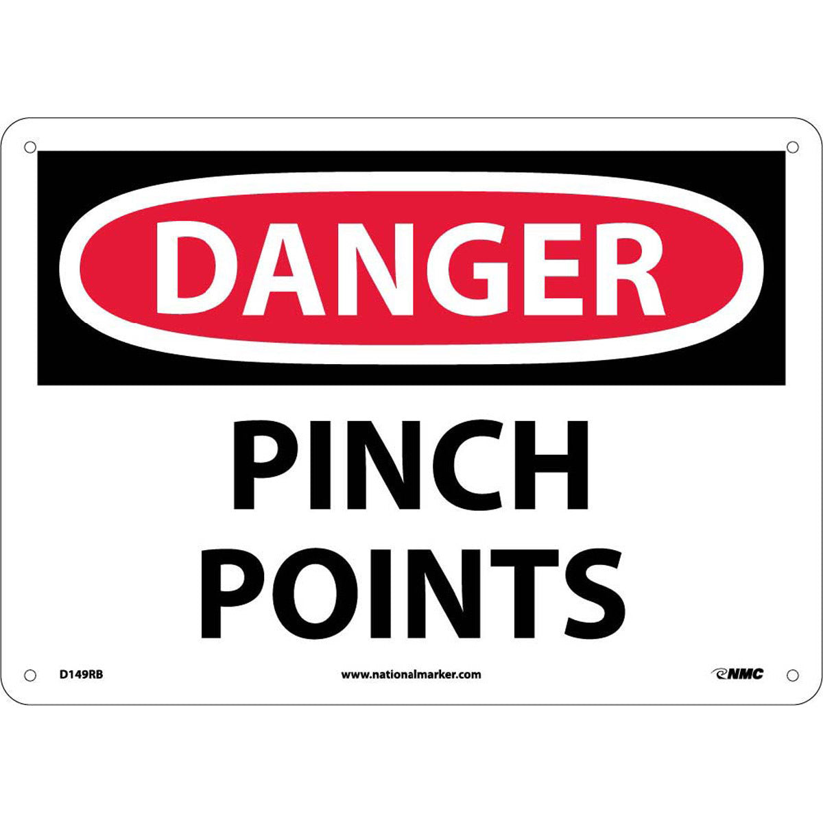 NM 10" X 14" White .05" Rigid Plastic Machine And Operational Sign "DANGER PINCH POINTS"-eSafety Supplies, Inc