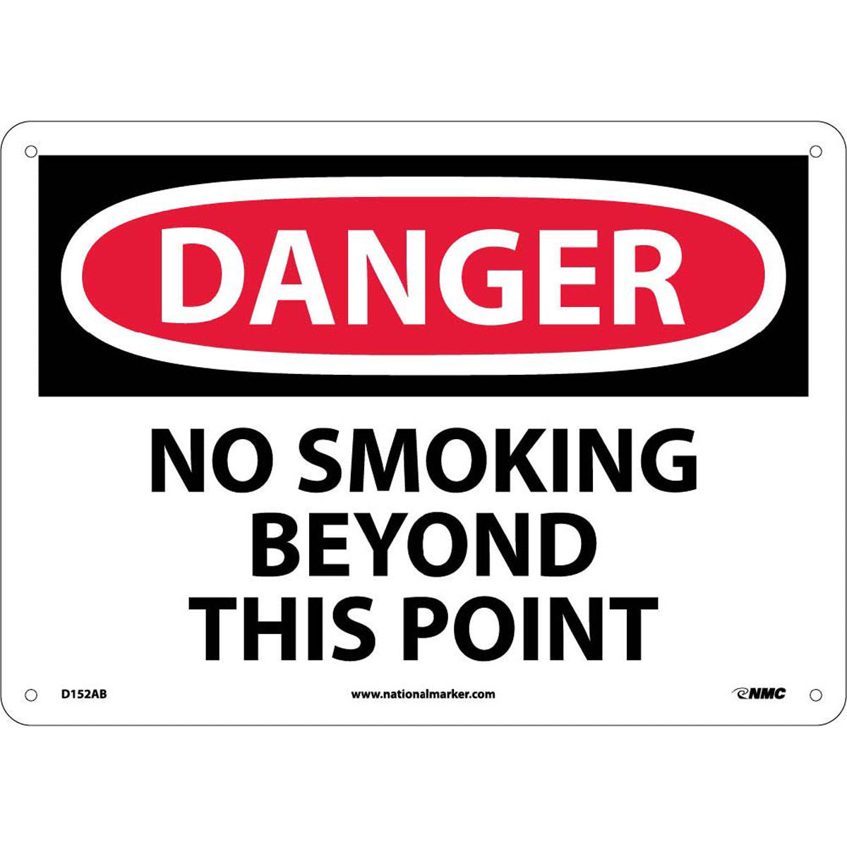 NM 10" X 14" White .04" Aluminum Smoking Control Sign "DANGER NO SMOKING BEYOND THIS POINT"-eSafety Supplies, Inc