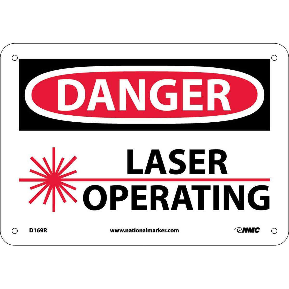 NM 7" X 10" White .05" Rigid Plastic Danger Sign "DANGER LASER OPERATING"-eSafety Supplies, Inc