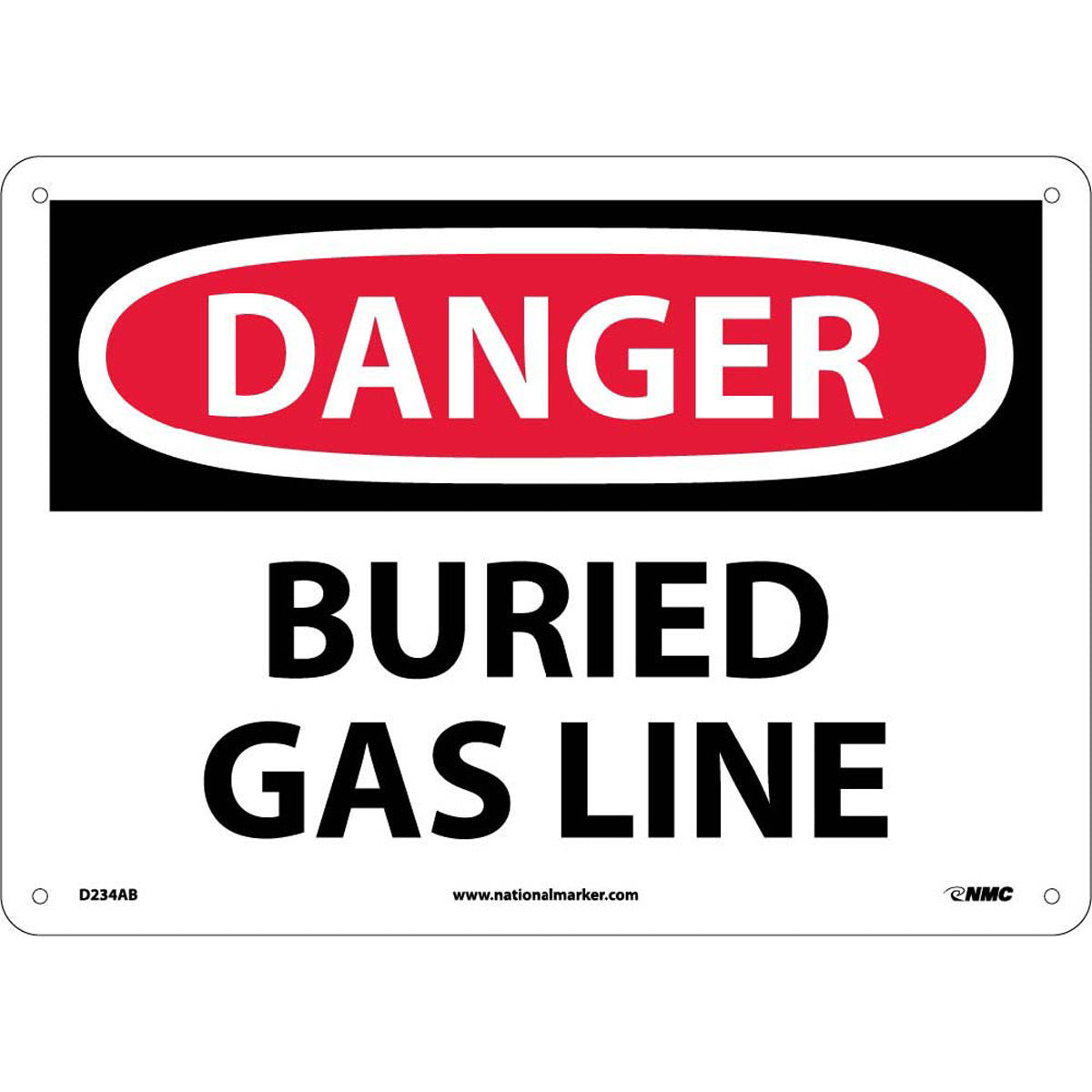 NM 10" X 14" White .04" Aluminum Chemicals And Hazardous Material Sign "DANGER BURIED GAS LINE"-eSafety Supplies, Inc