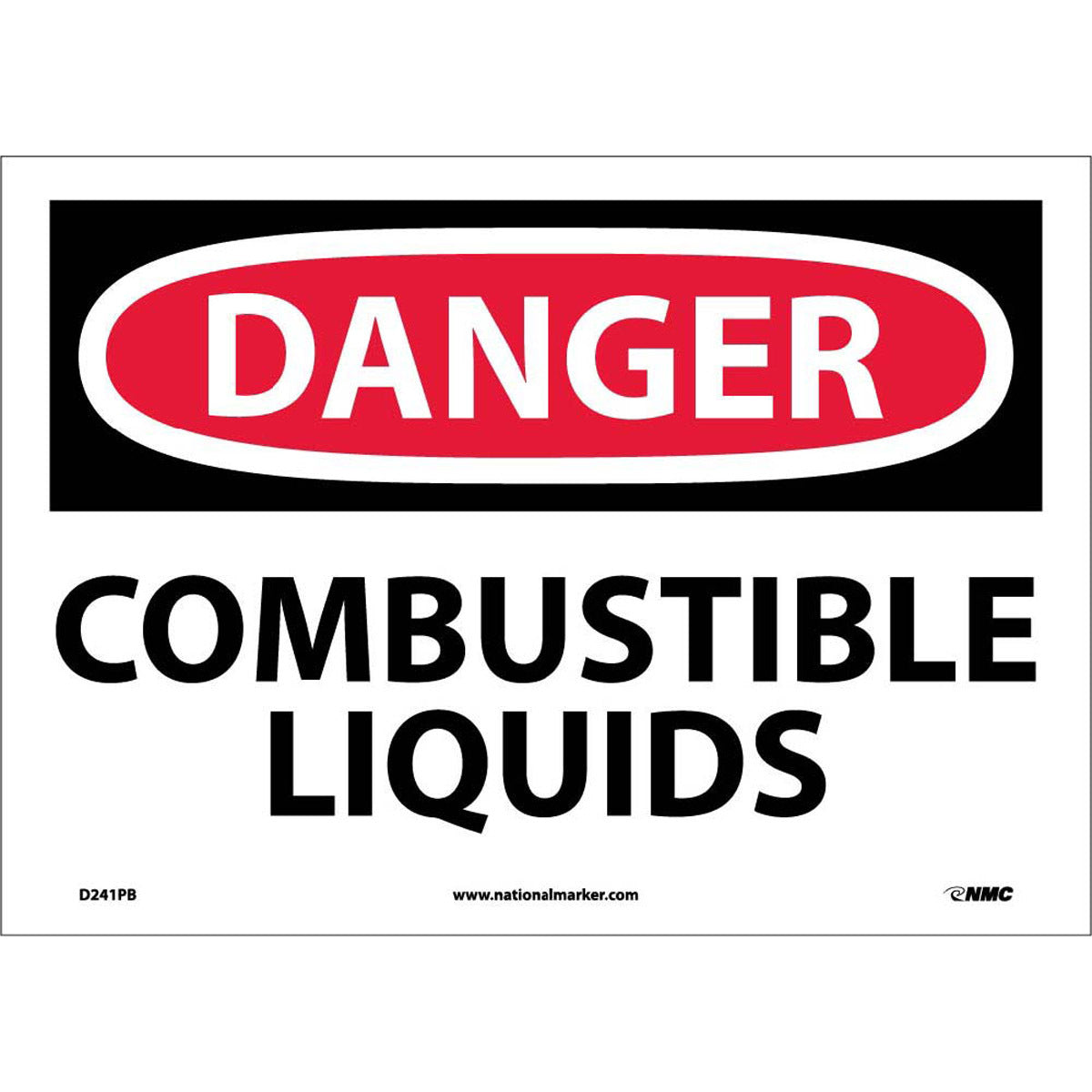 NM 10" X 14" White .0045" Pressure Sensitive Vinyl Chemicals And Hazardous Material Sign "DANGER COMBUSTIBLE LIQUIDS"-eSafety Supplies, Inc