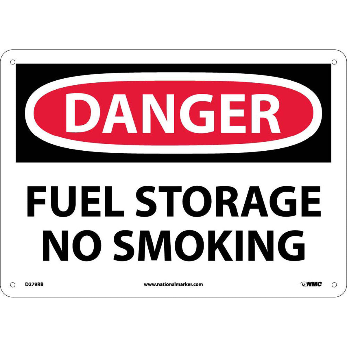 NM 10" X 14" White .05" Rigid Plastic Danger Sign "DANGER FUEL STORAGE NO SMOKING"-eSafety Supplies, Inc