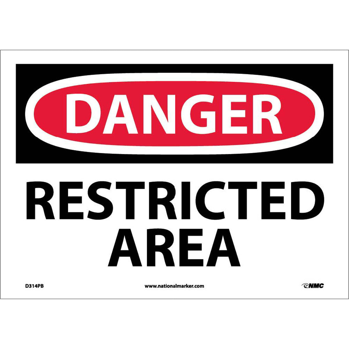 NM 10" X 14" White .0045" Pressure Sensitive Vinyl Danger Sign "DANGER RESTRICTED AREA"-eSafety Supplies, Inc