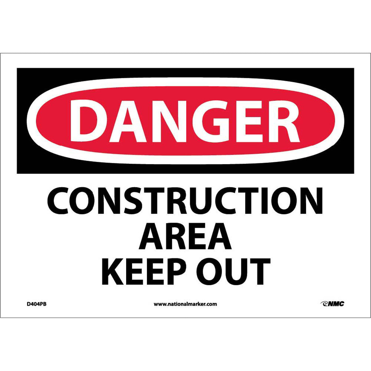 NM 10" X 14" White .0045" Pressure Sensitive Vinyl Danger Sign "DANGER CONSTRUCTION AREA KEEP OUT"-eSafety Supplies, Inc