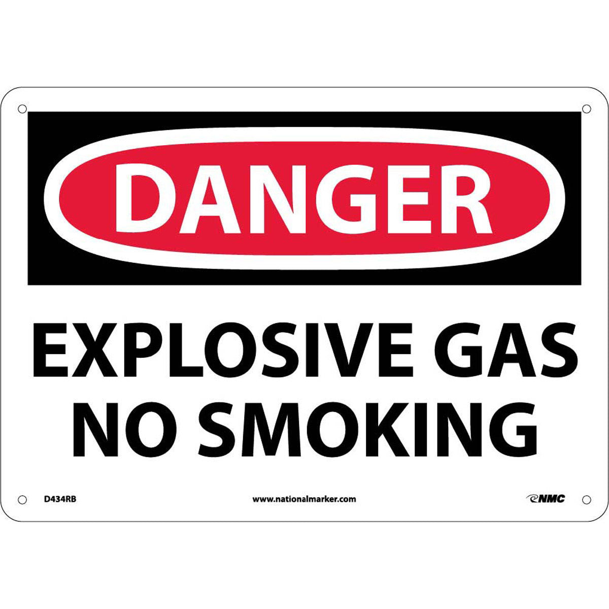 NM 10" X 14" White .05" Rigid Plastic Smoking Control Sign "DANGER EXPLOSIVE GAS NO SMOKING"-eSafety Supplies, Inc