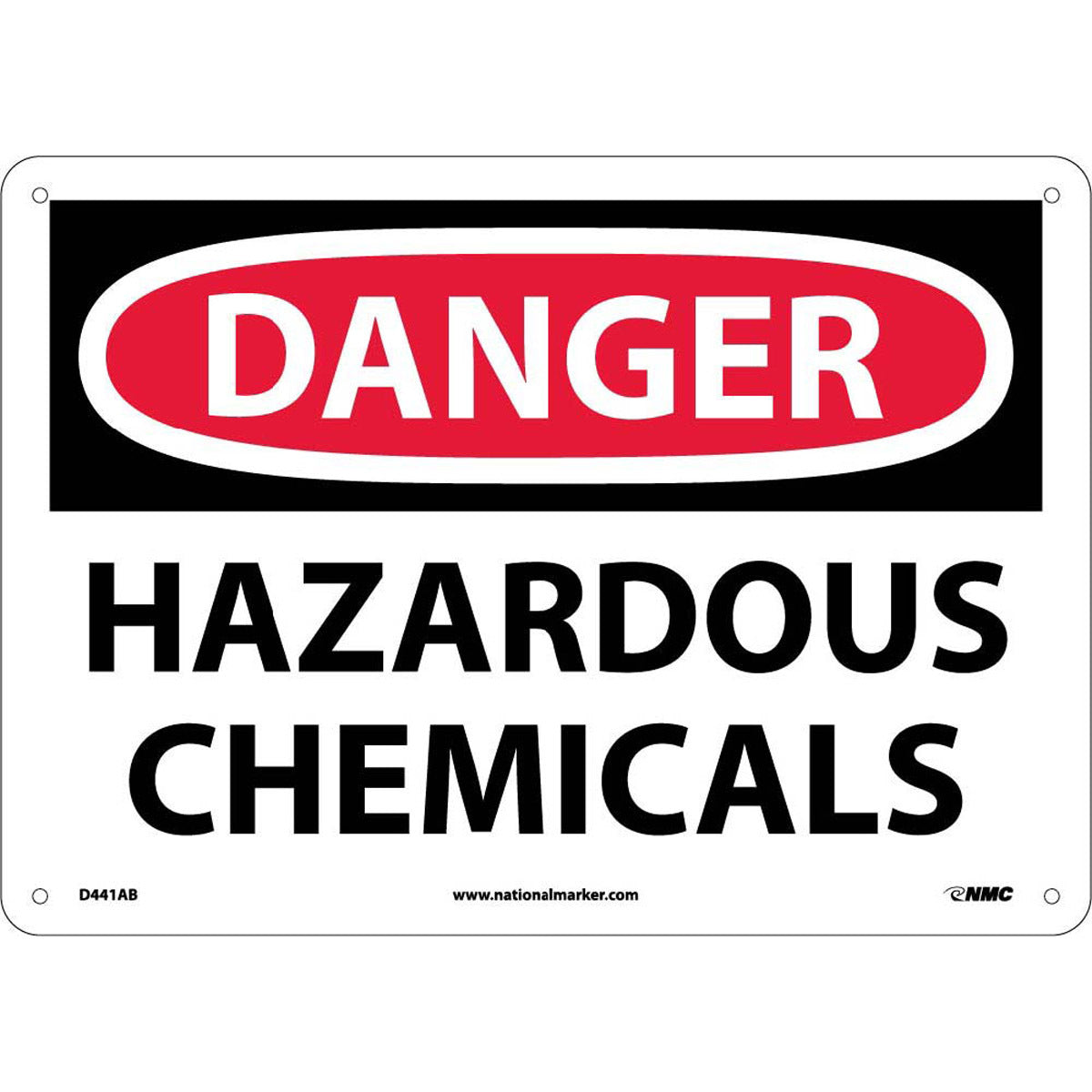 NM 10" X 14" White .04" Aluminum Chemicals And Hazardous Material Sign "DANGER HAZARDOUS CHEMICALS"-eSafety Supplies, Inc