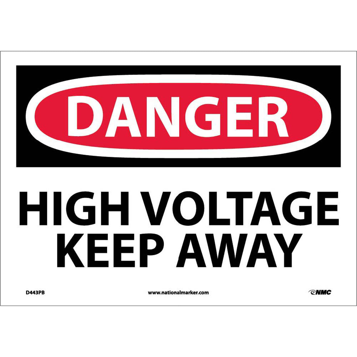 NM 10" X 14" White .0045" Pressure Sensitive Vinyl Electrical Sign "DANGER HIGH VOLTAGE KEEP AWAY"-eSafety Supplies, Inc