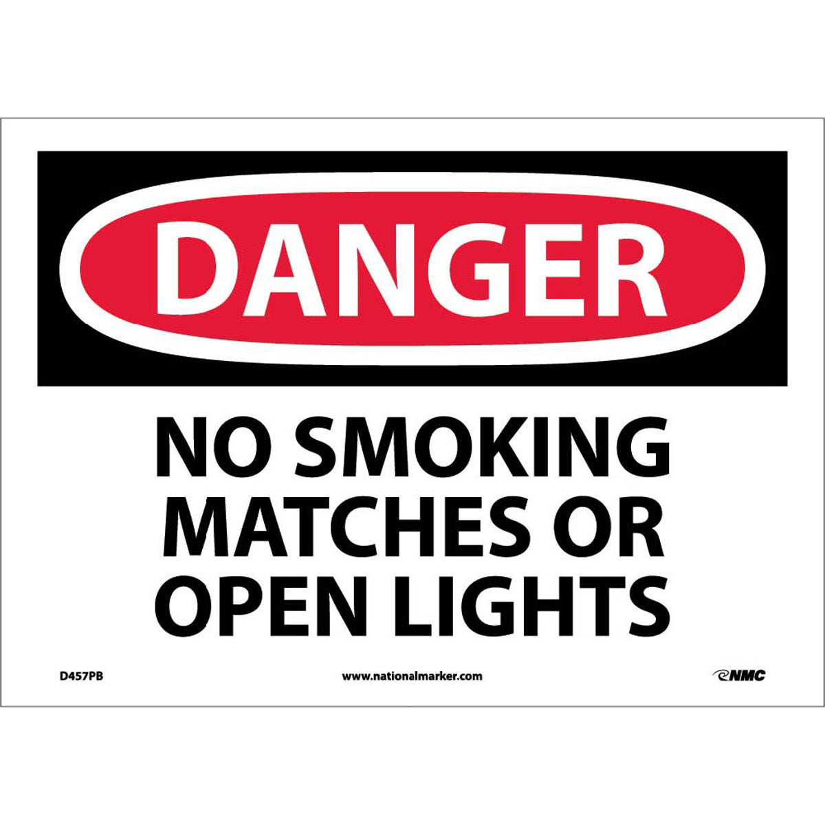 NM 10" X 14" White .0045" Pressure Sensitive Vinyl Smoking Control Sign "DANGER NO SMOKING MATCHES OR OPEN LIGHTS"-eSafety Supplies, Inc