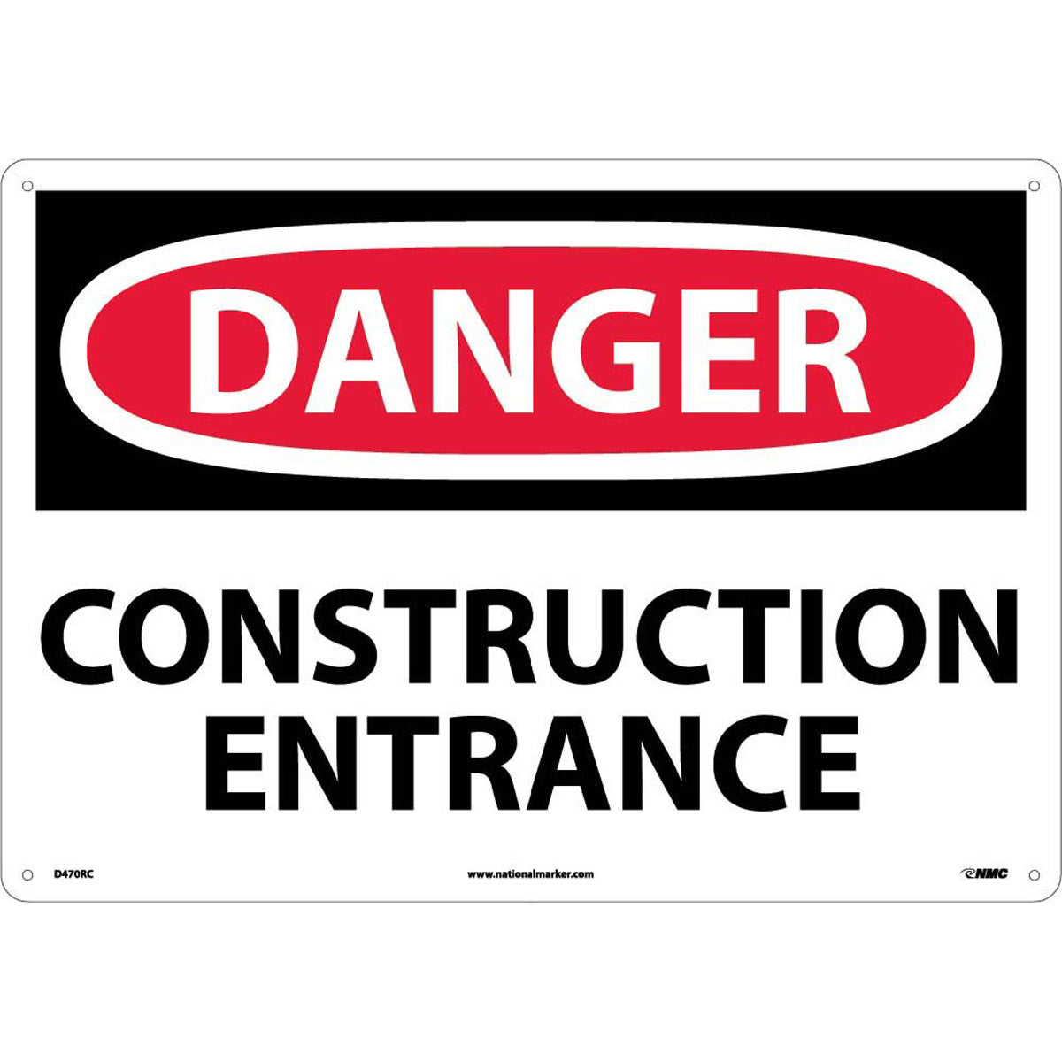 NM 14" X 20" White .05" Rigid Plastic Danger Sign "DANGER CONSTRUCTION ENTRANCE"-eSafety Supplies, Inc
