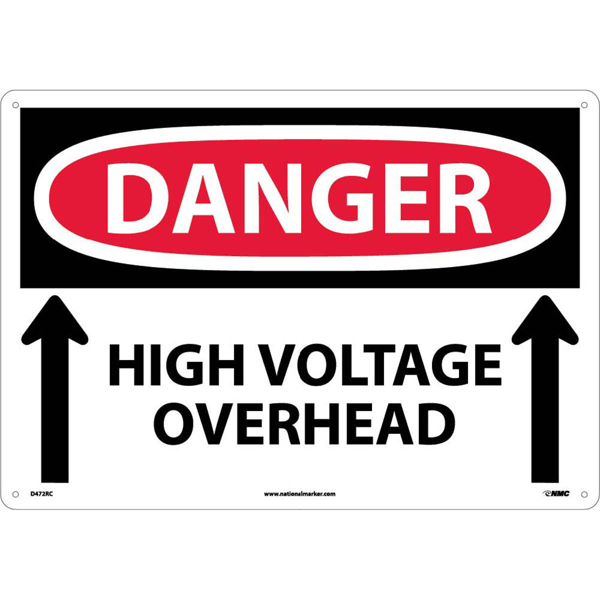NM 14" X 20" White .05" Rigid Plastic Large Format Electrical Sign "DANGER HIGH VOLTAGE OVERHEAD"-eSafety Supplies, Inc