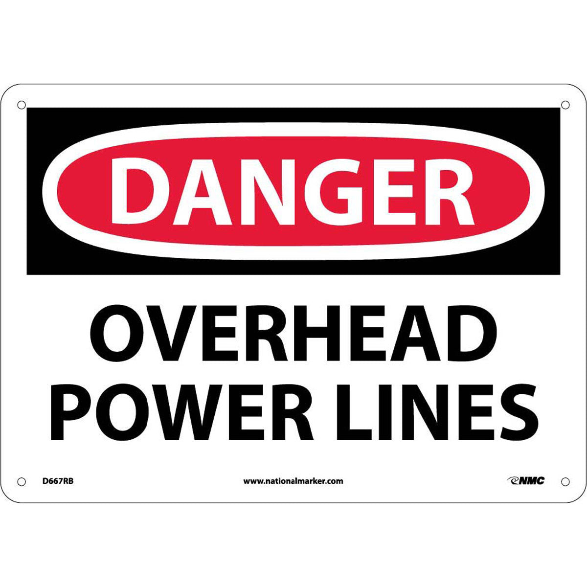 NM 10" X 14" White .05" Rigid Plastic Electrical Sign "DANGER OVERHEAD POWER LINES"-eSafety Supplies, Inc