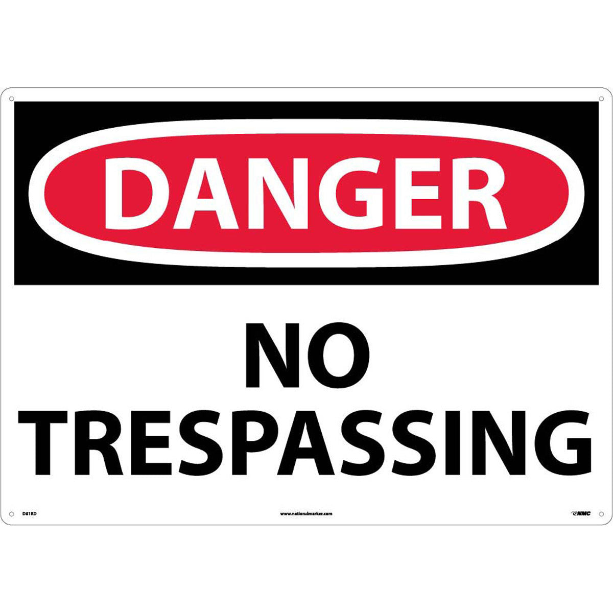 NM 20" X 28" White .05" Rigid Plastic Large Format Danger Sign "DANGER NO TRESPASSING"-eSafety Supplies, Inc