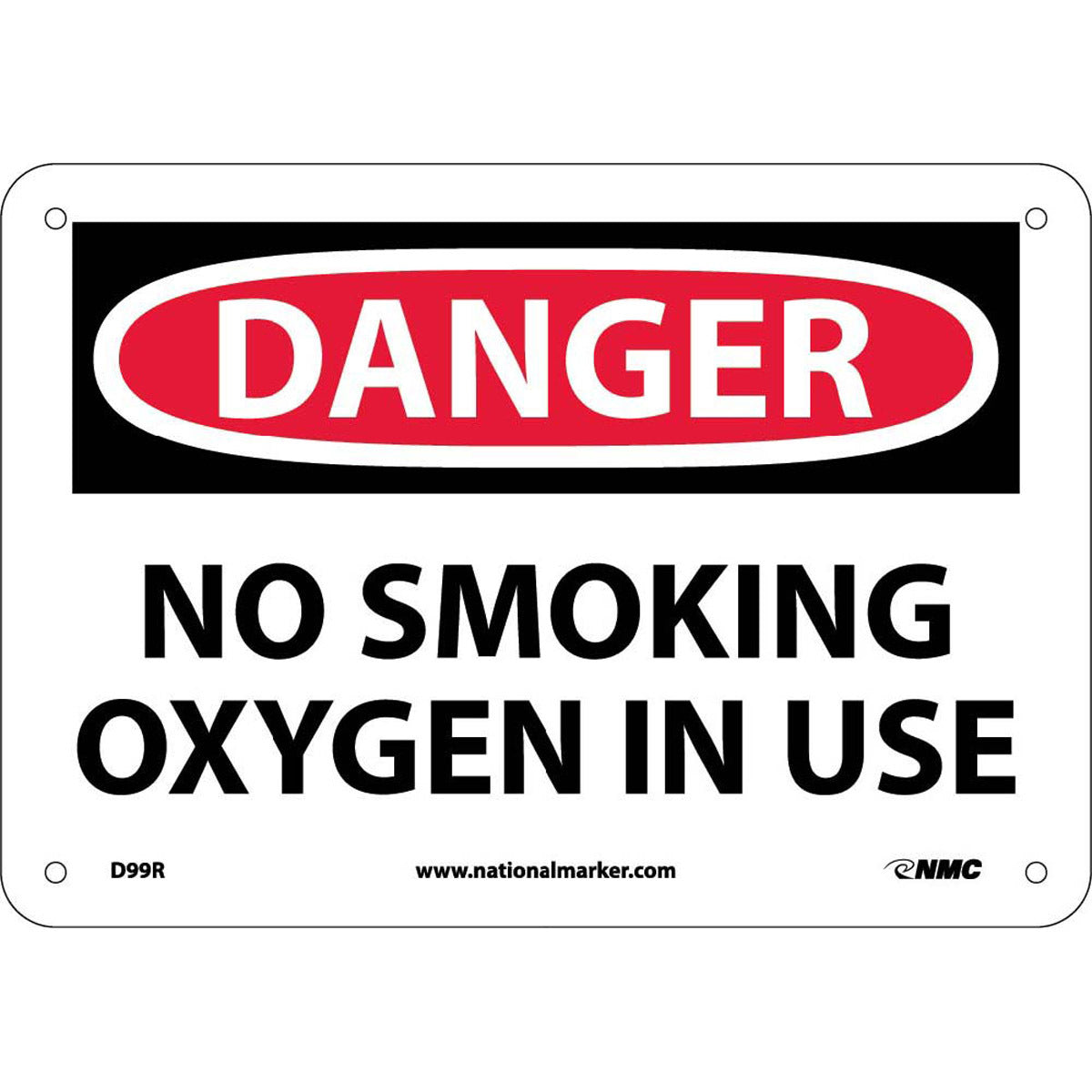 NM 7" X 10" White .05" Rigid Plastic Oxygen In Use Smoking Control Sign "DANGER NO SMOKING OXYGEN IN USE"-eSafety Supplies, Inc