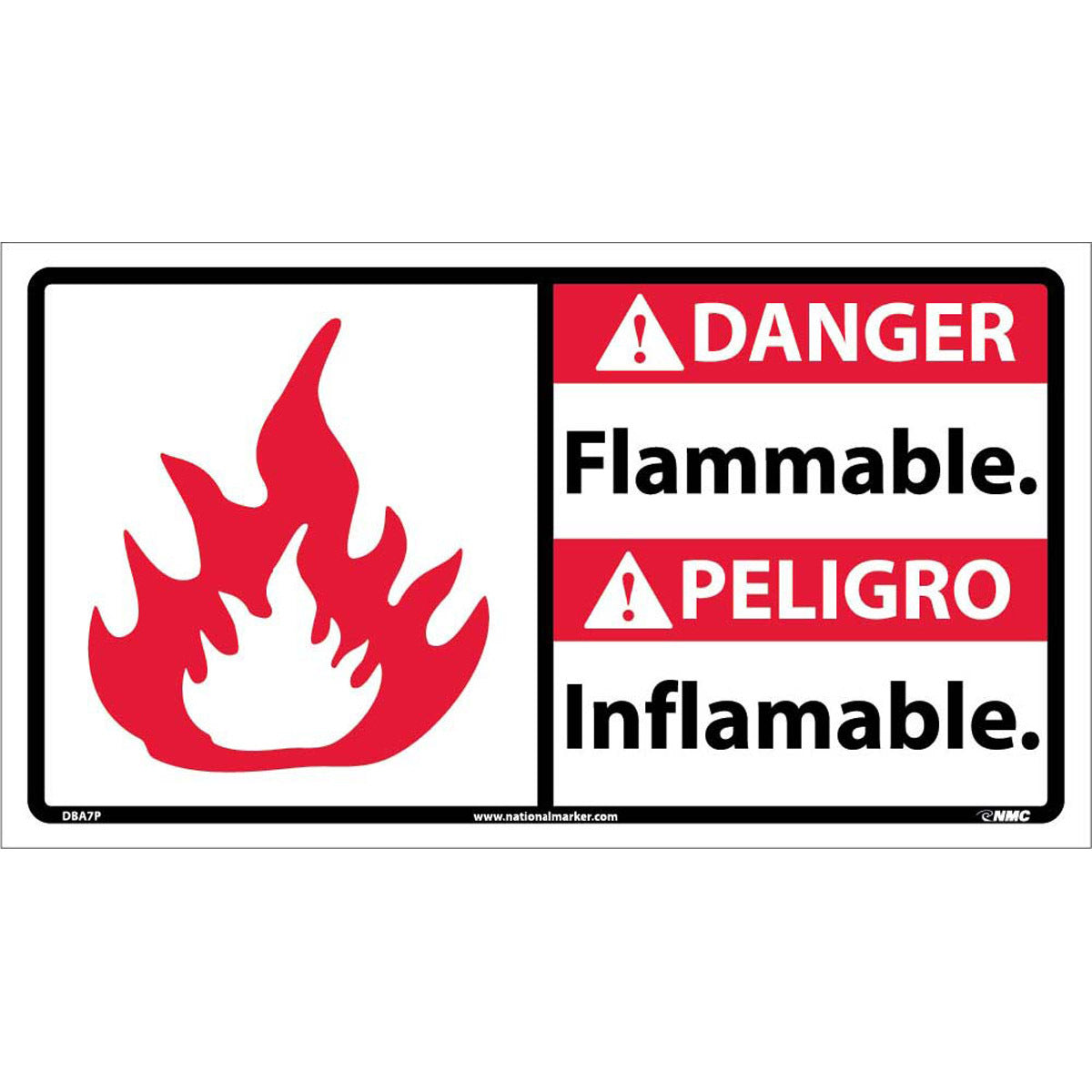 NM 10" X 18" White .0045" Pressure Sensitive Vinyl Spanish/English Bilingual Sign "Flammable. Inflamable."-eSafety Supplies, Inc