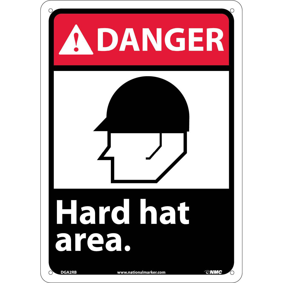 NM 14" X 10" White .05" Rigid Plastic Personal Protective Equipment Sign "DANGER Hard hat area."-eSafety Supplies, Inc