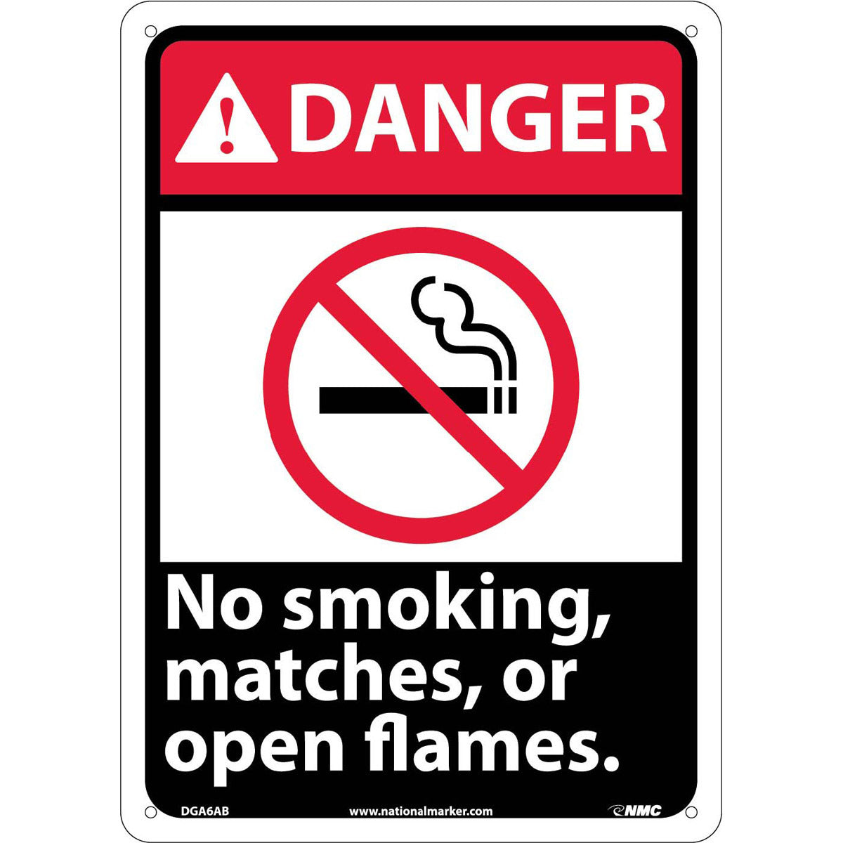 NM 14" X 10" White .04" Aluminum Smoking Control Sign "DANGER No smoking, matches, or open flames."-eSafety Supplies, Inc