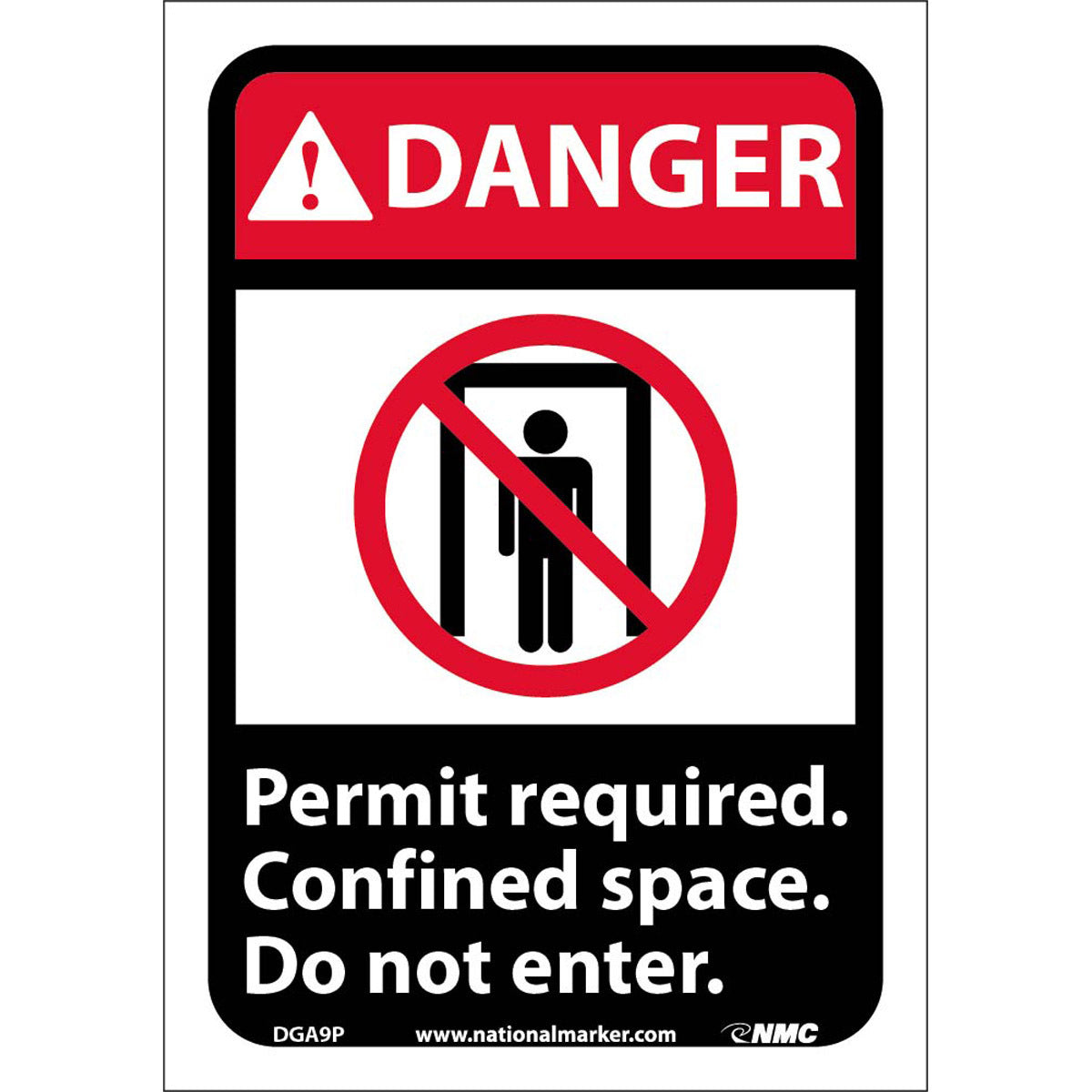 NM 10" X 7" White .0045" Pressure Sensitive Vinyl Danger Confined Space Sign "DANGER Permit required confined space do not enter."-eSafety Supplies, Inc