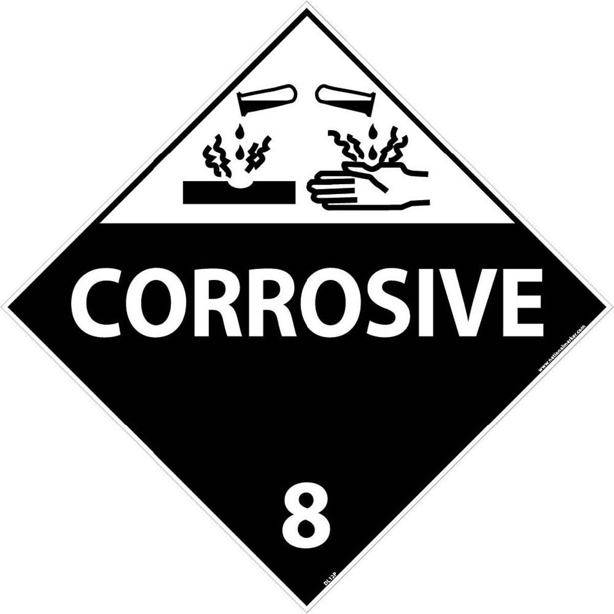 NM 10 3/4" X 10 3/4" White .0045" Pressure Sensitive Vinyl DOT Placard "CORROSIVE 8"-eSafety Supplies, Inc