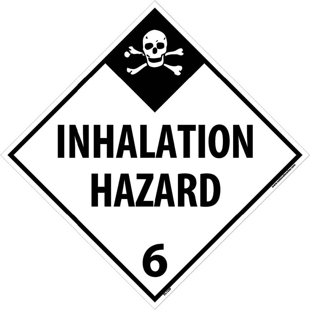 NM 10 3/4" X 10 3/4" White .0045" Pressure Sensitive Vinyl DOT Placard "INHALATION HAZARD 6"-eSafety Supplies, Inc