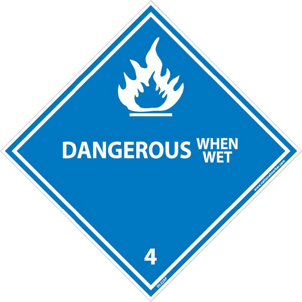 NM 4" X 4" White .0045" Pressure Sensitive Vinyl DOT Placard "DANGEROUS WHEN WET 4"-eSafety Supplies, Inc
