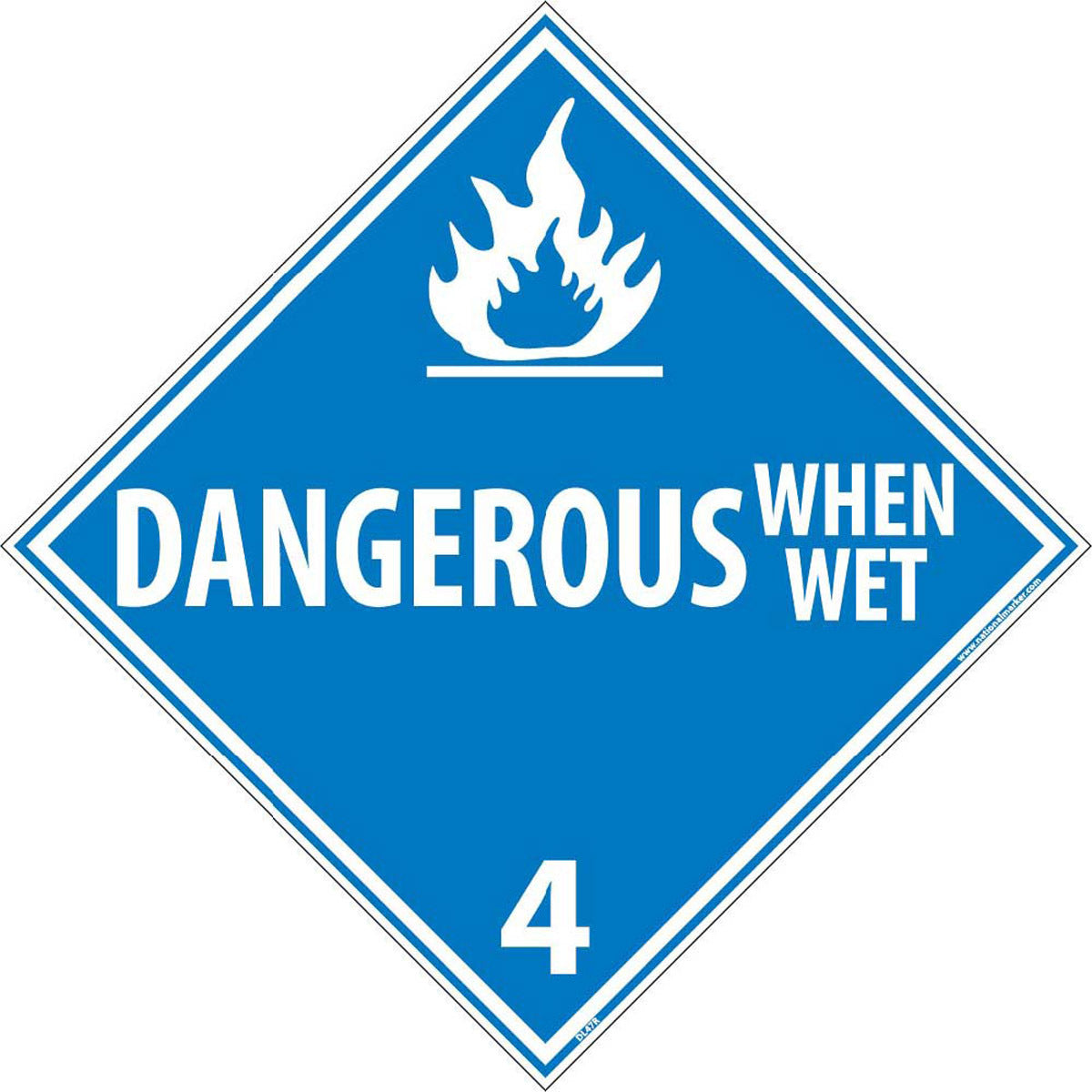 NM 10 3/4" X 10 3/4" White .05" Rigid Plastic DOT Placard "DANGEROUS WHEN WET 5"-eSafety Supplies, Inc