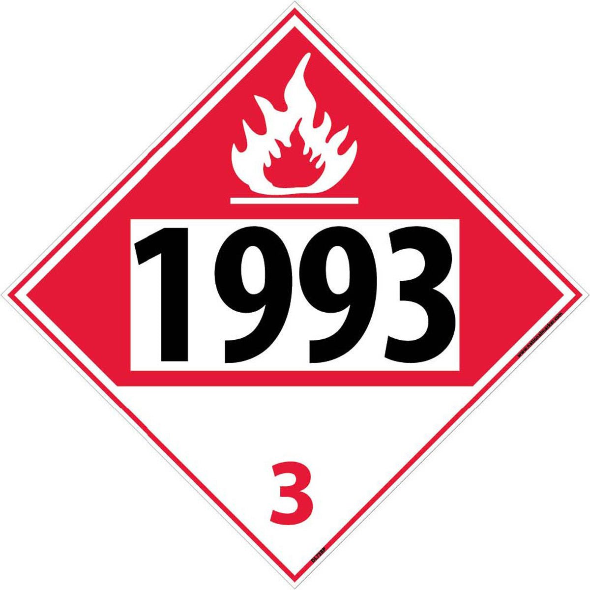 NM 10 3/4" X 10 3/4" White .0045" Pressure Sensitive Vinyl DOT Placard "1993 3"-eSafety Supplies, Inc