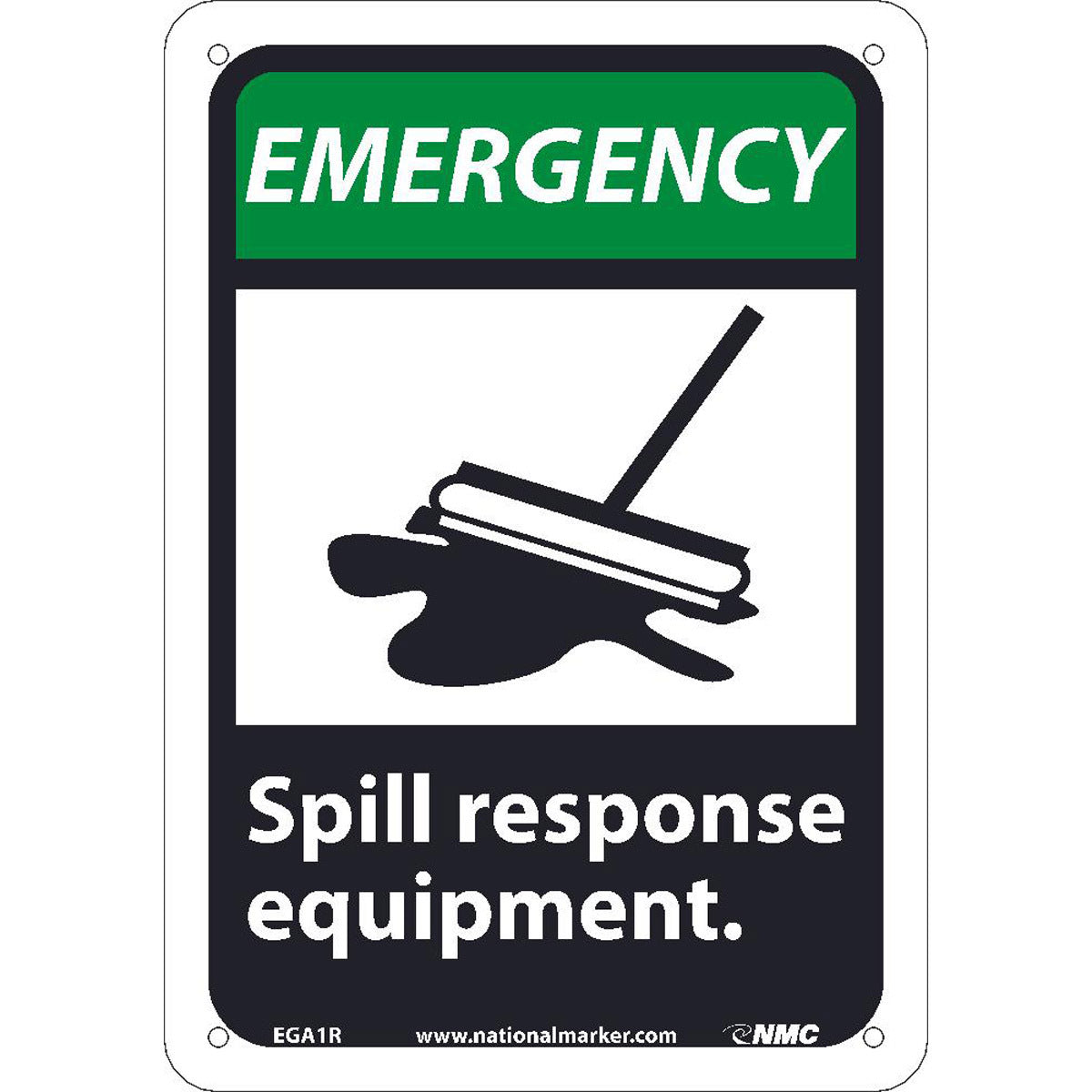 NM 10" X 7" White .05" Rigid Plastic Safety Sign "EMERGENCY Spill response equipment."-eSafety Supplies, Inc