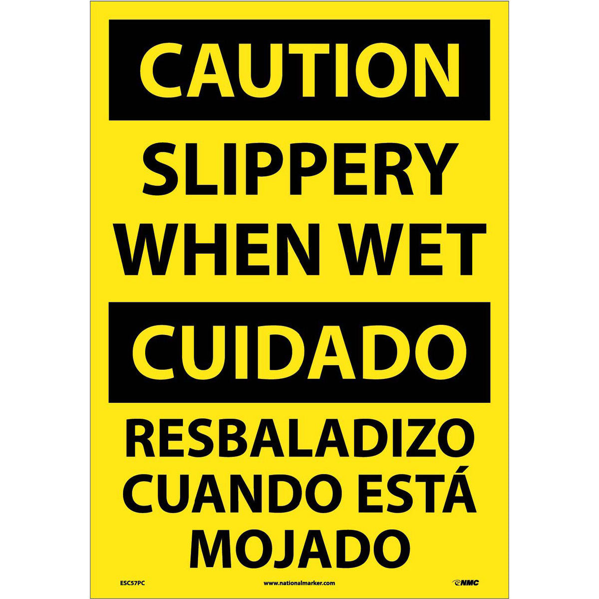 NM 20" X 14" Multi .0045" Pressure Sensitive Vinyl Spanish/English Bilingual Sign "SLIPPERY WHEN WET RESBALADIZO CUANDO ESTÁ MOJADO"-eSafety Supplies, Inc