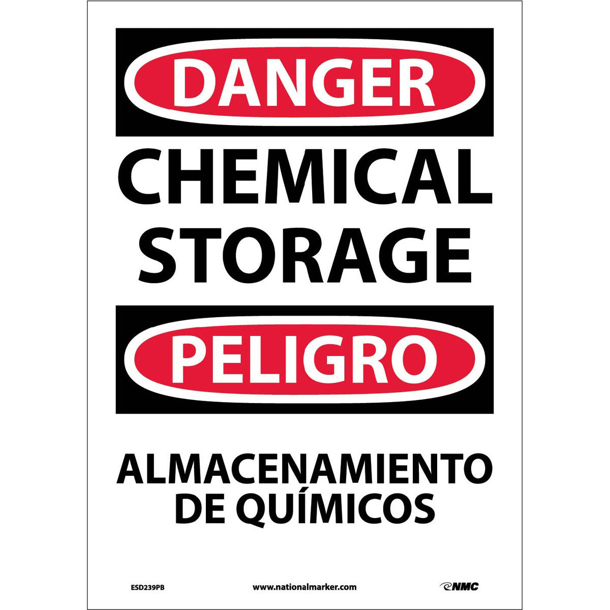NM 14" X 10" White .0045" Pressure Sensitive Vinyl Spanish/English Bilingual Sign "CHEMICAL STORAGE ALMACENAMIENTO DE QUÍMICOS"-eSafety Supplies, Inc