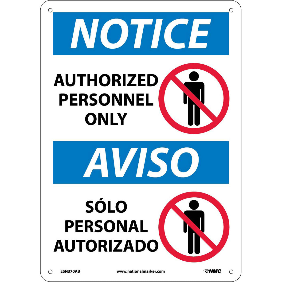 NM 14" X 10" White .04" Aluminum Spanish/English Bilingual Sign "AUTHORIZED PERSONNEL ONLY PERSONAL AUTORIZADO SOLAMENTE"-eSafety Supplies, Inc