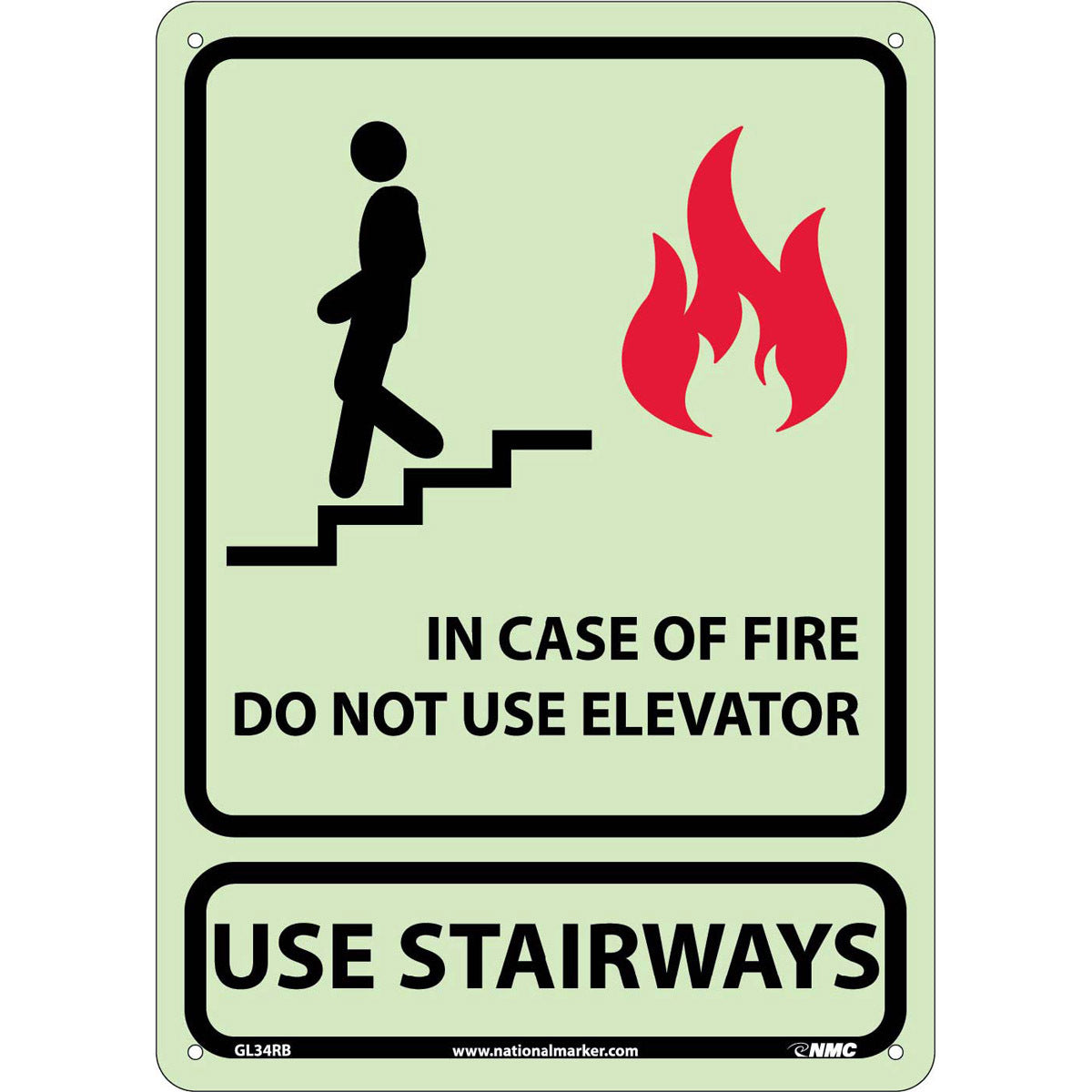 NM 14" X 10" White .05" Rigid Plastic Fire Safety Sign "IN CASE OF FIRE DO NOT USE ELEVATOR USE STAIRWAYS"-eSafety Supplies, Inc