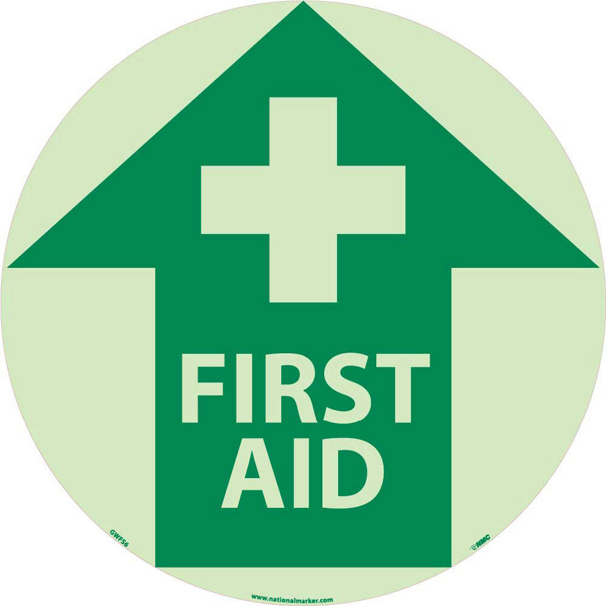 NM 17" X 17" Phosphorescent .0045" Polyester Walk-On Floor Safety Sign "FIRST AID"-eSafety Supplies, Inc