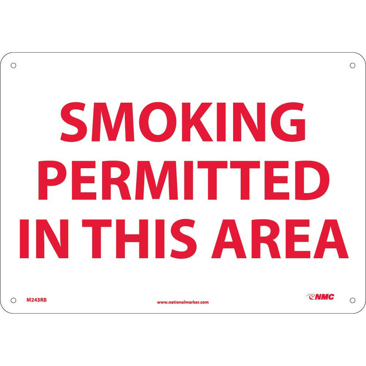NM 10" X 14" White .05" Rigid Plastic Smoking Control Sign "SMOKING PERMITTED IN THIS AREA"-eSafety Supplies, Inc