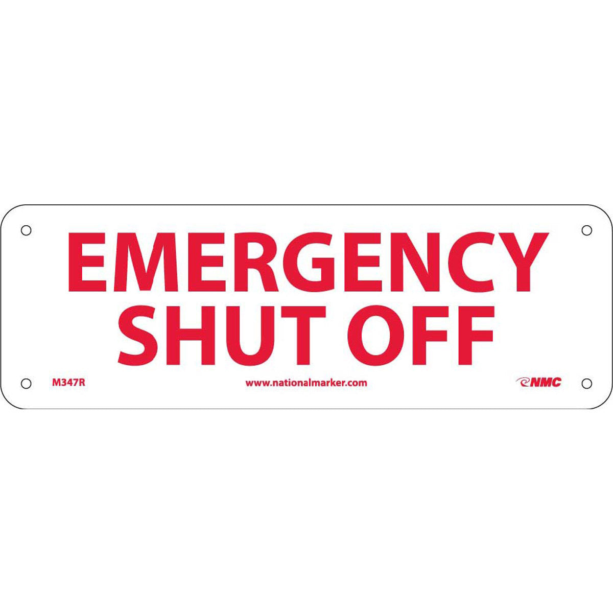 NM 4" X 12" White .05" Rigid Plastic Emergency Safety Sign "EMERGENCY SHUT OFF"-eSafety Supplies, Inc