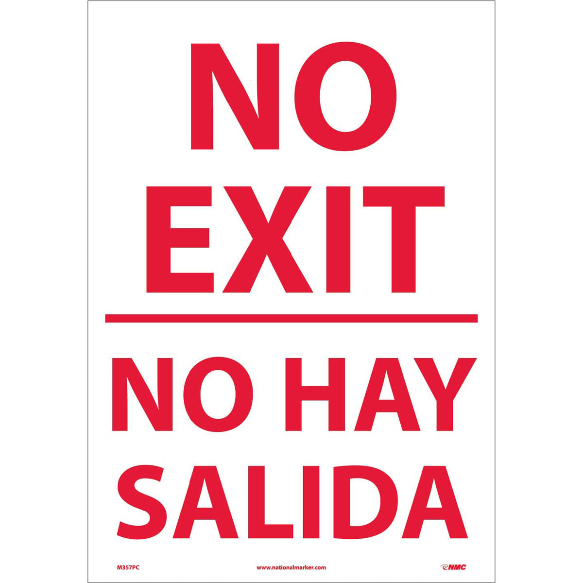 NM 20" X 14" White .0045" Pressure Sensitive Vinyl Spanish/English Bilingual Sign "NO EXIT NO HAY SALIDA"-eSafety Supplies, Inc