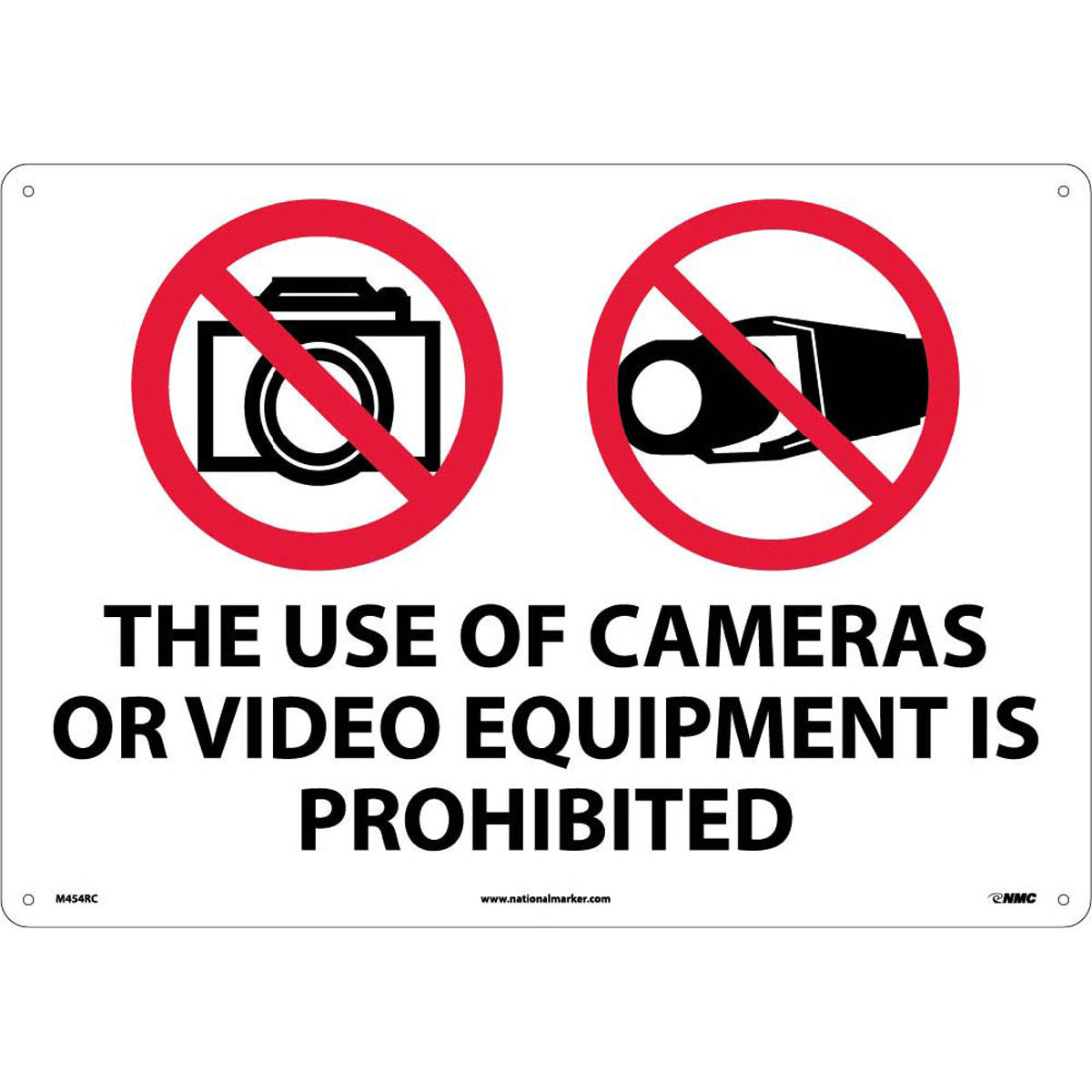 NM 14" X 20" White .05" Rigid Plastic Security Sign "THE USE OF CAMERAS OR VIDEO EQUIPMENT IS PROHIBITED"-eSafety Supplies, Inc