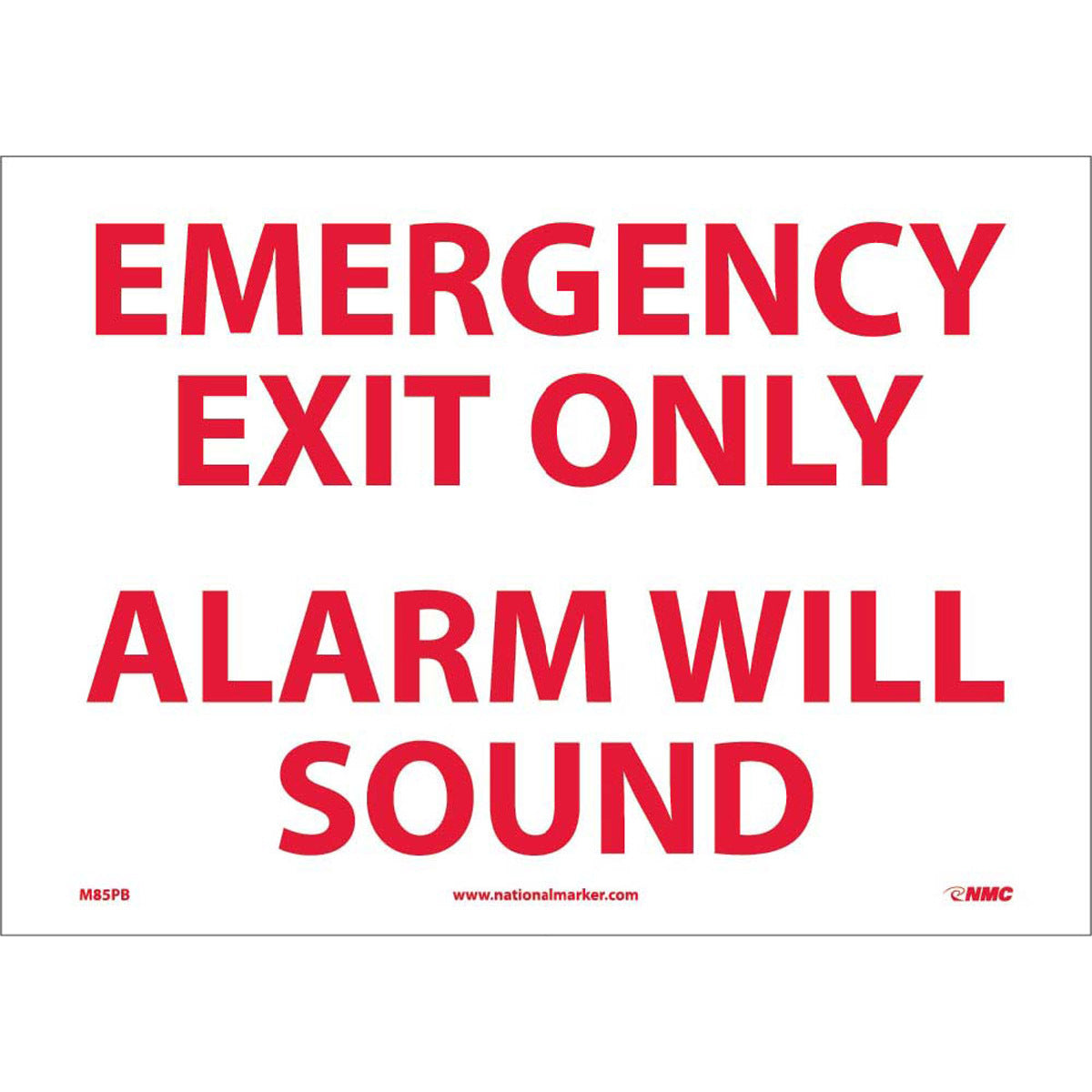 NM 10" X 14" White .0045" Pressure Sensitive Vinyl Exit Alarm Sign "EMERGENCY EXIT ONLY ALARM WILL SOUND"-eSafety Supplies, Inc