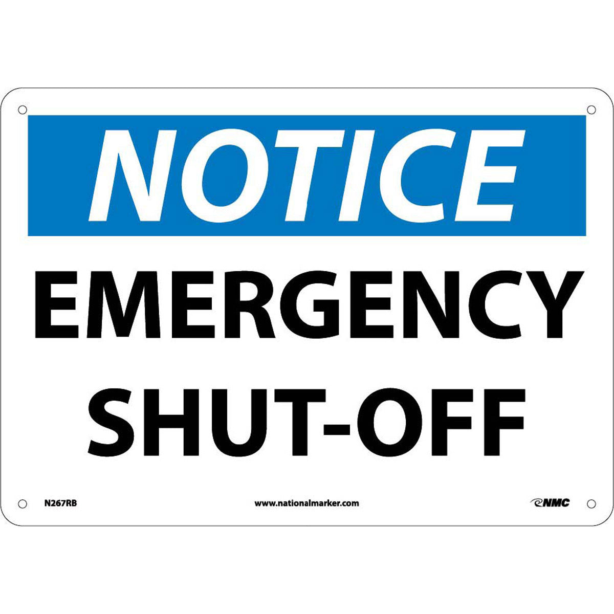 NM 10" X 14" White .05" Rigid Plastic Machine And Operational Sign "NOTICE EMERGENCY SHUT-OFF"-eSafety Supplies, Inc