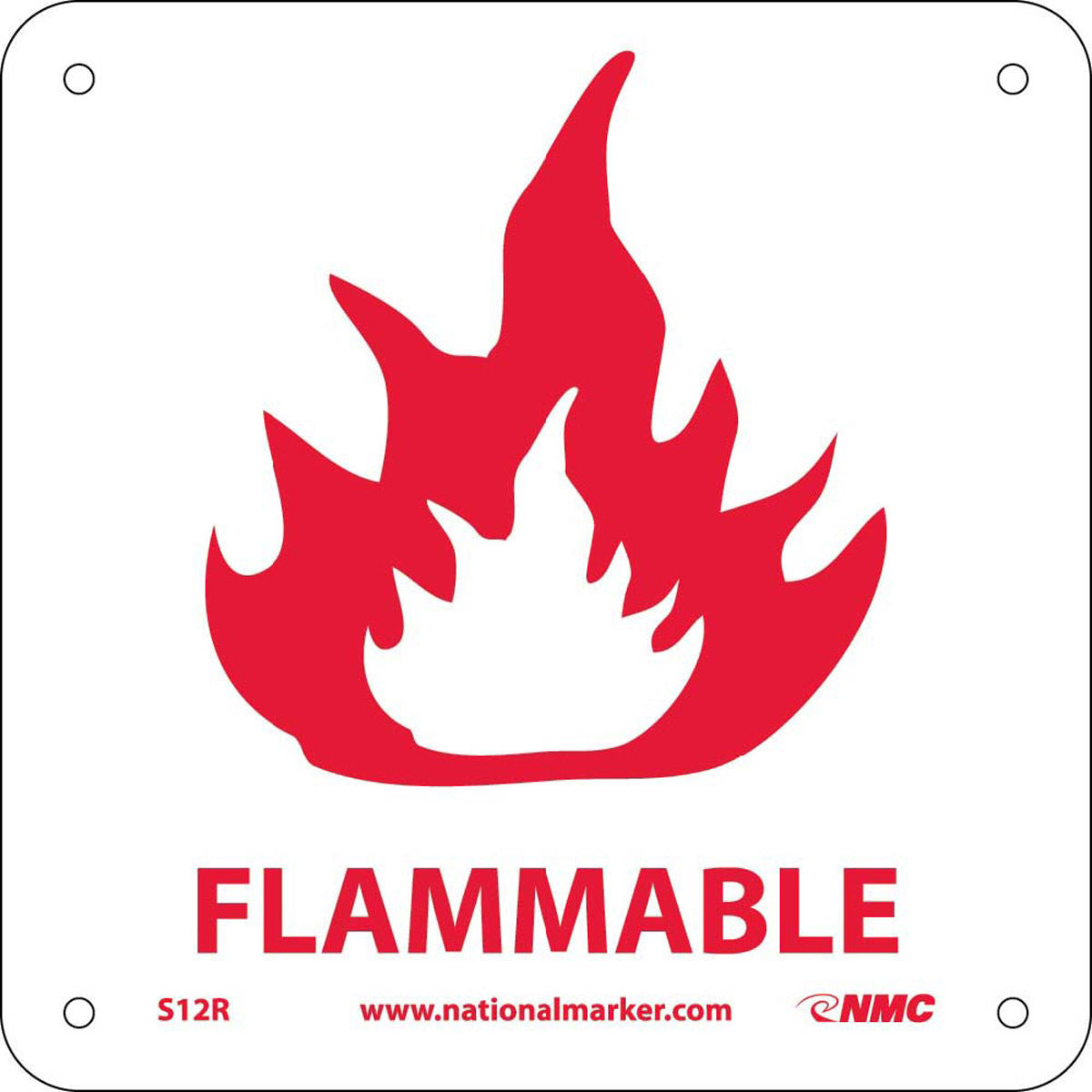 NM 7" X 7" White .05" Rigid Plastic Safety Sign "FLAMMABLE"-eSafety Supplies, Inc