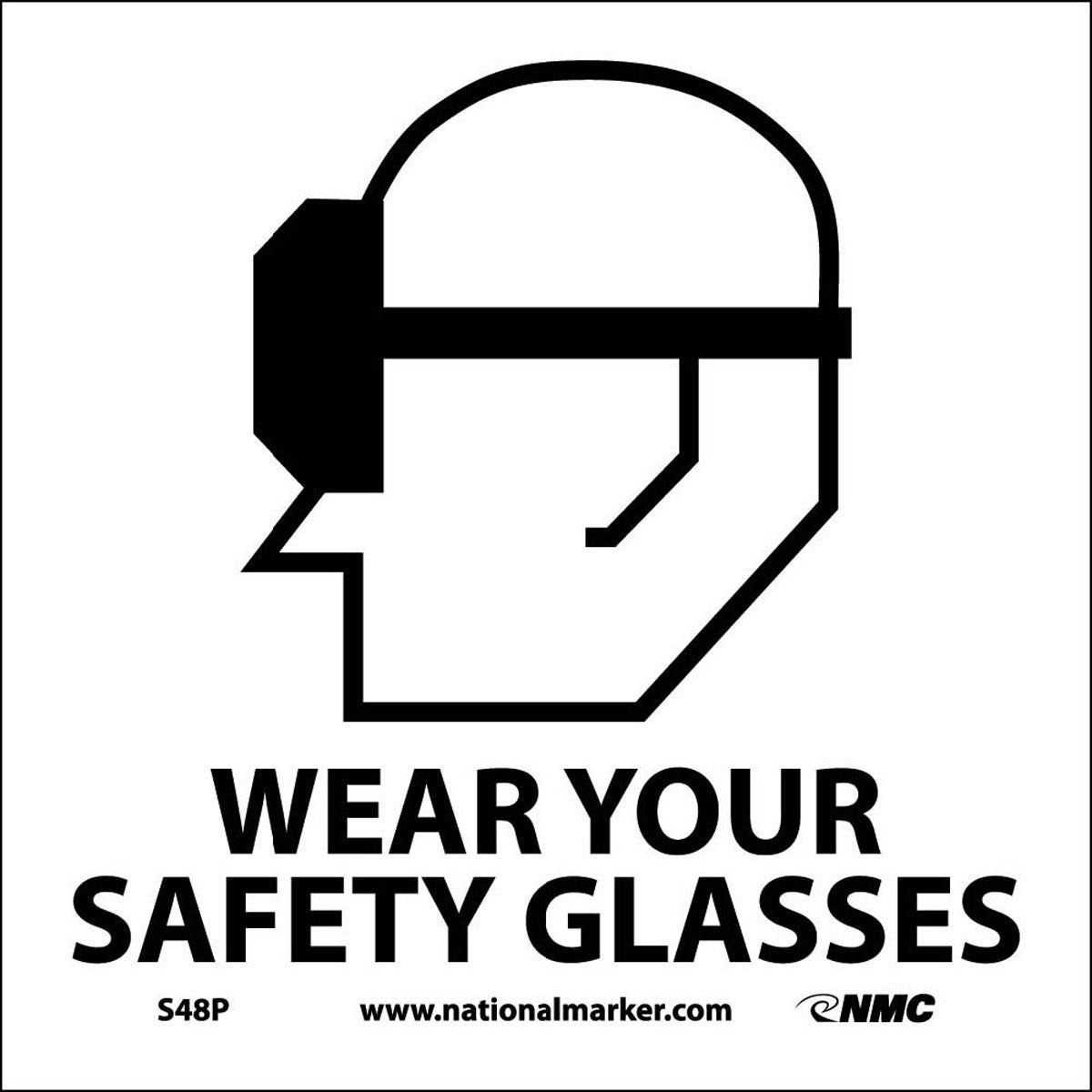 NM 7" X 7" White .0045" Pressure Sensitive Vinyl Safety Sign "WEAR YOUR SAFETY GLASSES"-eSafety Supplies, Inc