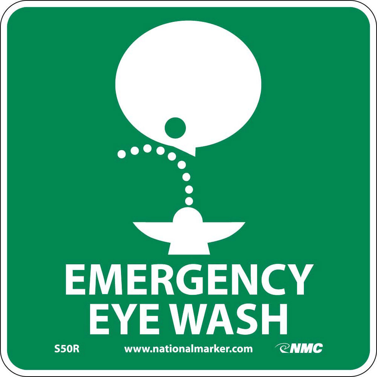 NM 7" X 7" White .05" Rigid Plastic Eye Wash Sign "EMERGENCY EYE WASH"-eSafety Supplies, Inc