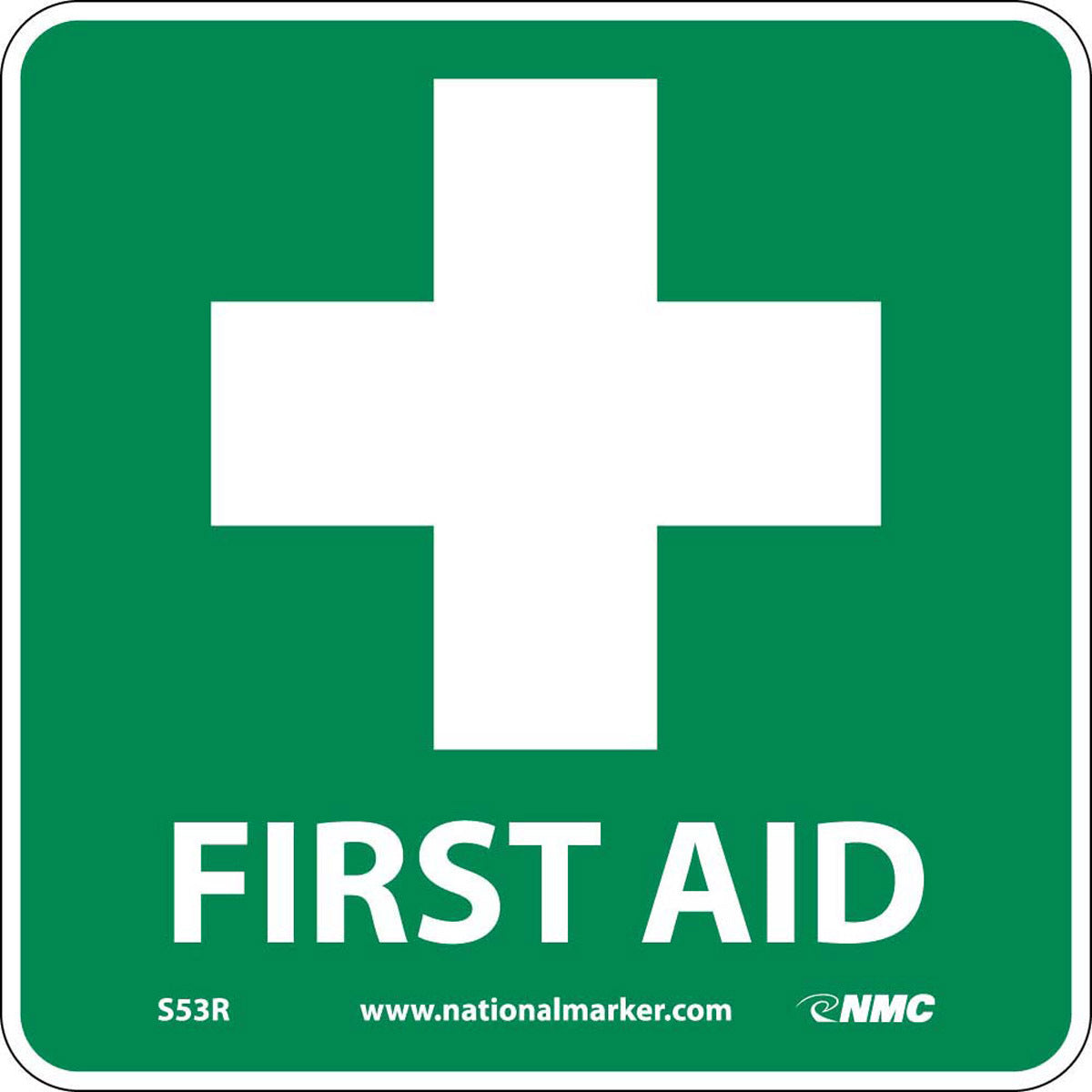 NM 7" X 7" White .05" Rigid Plastic First Aid Sign "FIRST AID"-eSafety Supplies, Inc